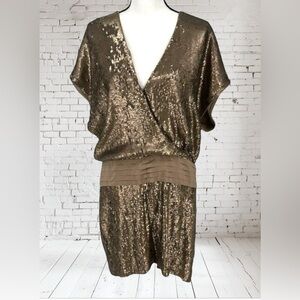 $895 NWT | LUXURY DRESS L  | HAUTE HIPPIE GOLD SEQUIN HOLIDAY DRESS L